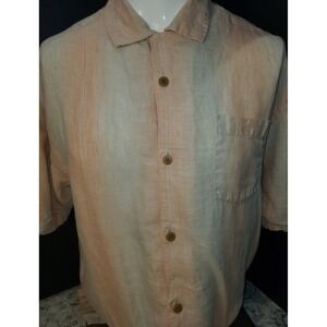 Tommy Bahama Mens Large Vertical Striped 100% Linen Short Sleeve‎ Shirt Wedding